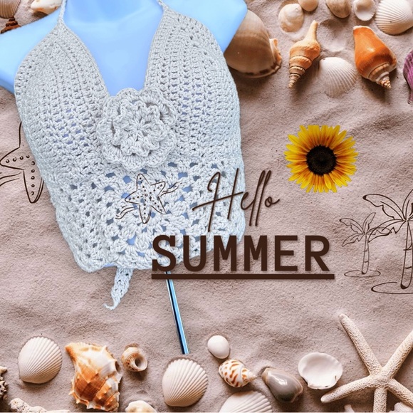 Elegant Cream Crochet Halter Top - Picture 4 of 9